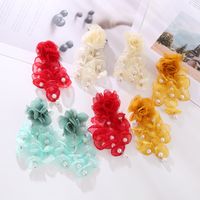 1 Pair Vacation Modern Style Classic Style Flower Imitation Pearl Gauze Drop Earrings main image 1