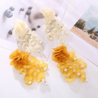 1 Pair Vacation Modern Style Classic Style Flower Imitation Pearl Gauze Drop Earrings main image 5
