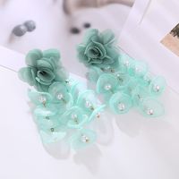 1 Pair Vacation Modern Style Classic Style Flower Imitation Pearl Gauze Drop Earrings main image 3