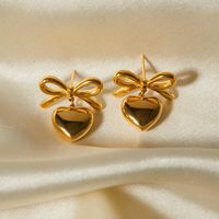 1 Paar Elegant Einfacher Stil Herzform Bogenknoten Überzug Edelstahl 304 18 Karat Vergoldet Tropfenohrringe main image 1