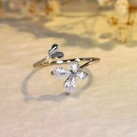 Le Cuivre Mignon Incruster Papillon Zircon Anneau Ouvert main image 2