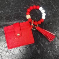 Fashion Solid Color Leopard Pu Leather Beaded Women's Bag Pendant Keychain sku image 6