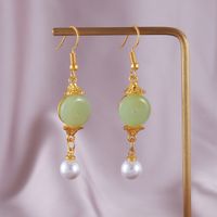1 Pair Simple Style Classic Style Solid Color Patchwork Hollow Out Synthetic Gemstones Imitation Pearl Alloy Resin Zircon Drop Earrings main image 3