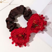 Frau Feenhafter Stil Süss Koreanische Art Blume Tuch Inlay Künstliche Perlen Glasstein Haargummi main image 7