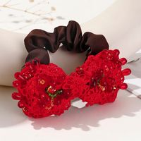 Frau Feenhafter Stil Süss Koreanische Art Blume Tuch Inlay Künstliche Perlen Glasstein Haargummi main image 6