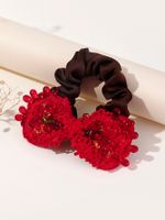 Frau Feenhafter Stil Süss Koreanische Art Blume Tuch Inlay Künstliche Perlen Glasstein Haargummi main image 8