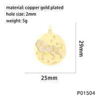 1 Pair 25 * 29mm 30*25mm 33*18mm Copper Zircon 18K Gold Plated Round Constellation Lion Pendant sku image 2