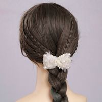 Women's Fairy Style Lady Sweet Bow Knot Artificial Pearl Alloy Flannel Inlay Pearl Hair Clip sku image 2