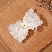 Women's Fairy Style Lady Sweet Bow Knot Artificial Pearl Alloy Flannel Inlay Pearl Hair Clip main image 3