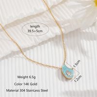 304 Stainless Steel Fairy Style Elegant Lady Enamel Inlay Round Water Droplets Flower Zircon Pendant Necklace main image 3