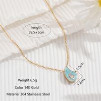 304 Stainless Steel Fairy Style Elegant Lady Enamel Inlay Round Water Droplets Flower Zircon Pendant Necklace sku image 1