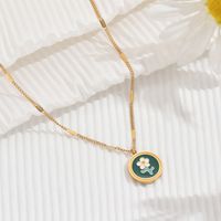 304 Stainless Steel Fairy Style Elegant Lady Enamel Inlay Round Water Droplets Flower Zircon Pendant Necklace main image 4