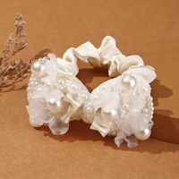 Frau Feenhafter Stil Süss Koreanische Art Blume Tuch Inlay Künstliche Perlen Glasstein Haargummi main image 4
