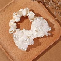 Frau Feenhafter Stil Süss Koreanische Art Blume Tuch Inlay Künstliche Perlen Glasstein Haargummi main image 3