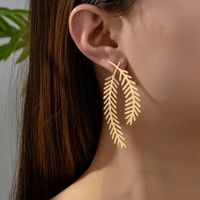 2 Pieces Luxurious Simple Style Leaf Leaves Plating Alloy 14K Gold Plated Ear Studs main image 1