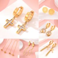 1 Pair Casual Commute Heart Shape Butterfly Plating Inlay 304 Stainless Steel Rhinestones 18K Gold Plated Earrings main image 1
