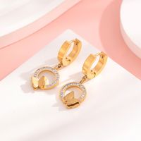 1 Pair Casual Commute Heart Shape Butterfly Plating Inlay 304 Stainless Steel Rhinestones 18K Gold Plated Earrings main image 5