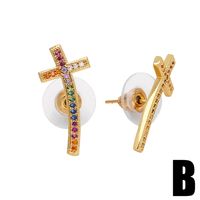 1 Pair Casual Simple Style Cross Water Droplets Heart Shape Inlay Copper Pearl Zircon 18K Gold Plated Ear Studs main image 6