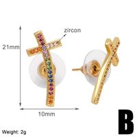 1 Pair Casual Simple Style Cross Water Droplets Heart Shape Inlay Copper Pearl Zircon 18K Gold Plated Ear Studs sku image 2