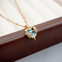 304 Stainless Steel Titanium Steel Copper Gold Plated Retro Classic Style Handmade Inlay Heart Shape Shell Zircon Pendant Necklace main image 4