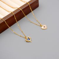304 Stainless Steel Titanium Steel Copper Gold Plated Retro Classic Style Handmade Inlay Heart Shape Shell Zircon Pendant Necklace main image 5