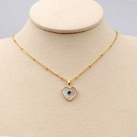 304 Stainless Steel Titanium Steel Copper Gold Plated Retro Classic Style Handmade Inlay Heart Shape Shell Zircon Pendant Necklace main image 9