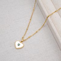 304 Stainless Steel Titanium Steel Copper Gold Plated Retro Classic Style Handmade Inlay Heart Shape Shell Zircon Pendant Necklace main image 6