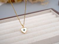 304 Stainless Steel Titanium Steel Copper Gold Plated Retro Classic Style Handmade Inlay Heart Shape Shell Zircon Pendant Necklace main image 7