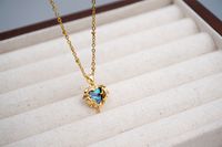 304 Stainless Steel Titanium Steel Copper Gold Plated Retro Classic Style Handmade Inlay Heart Shape Shell Zircon Pendant Necklace main image 8