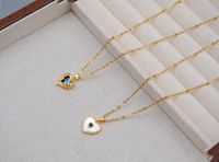 304 Stainless Steel Titanium Steel Copper Gold Plated Retro Classic Style Handmade Inlay Heart Shape Shell Zircon Pendant Necklace main image 10