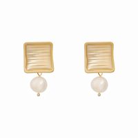 1 Pair Gothic Baroque Style Punk Square Pearl Copper 18K Gold Plated Ear Studs main image 2