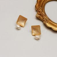 1 Pair Gothic Baroque Style Punk Square Pearl Copper 18K Gold Plated Ear Studs main image 1
