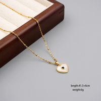 304 Stainless Steel Titanium Steel Copper Gold Plated Retro Classic Style Handmade Inlay Heart Shape Shell Zircon Pendant Necklace sku image 1