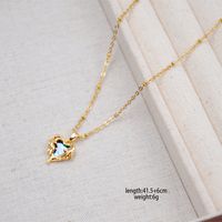 304 Stainless Steel Titanium Steel Copper Gold Plated Retro Classic Style Handmade Inlay Heart Shape Shell Zircon Pendant Necklace sku image 2