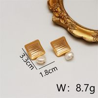 1 Pair Gothic Baroque Style Punk Square Pearl Copper 18K Gold Plated Ear Studs sku image 1