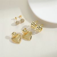 1 Pair Vintage Style Heart Shape Inlay Copper Zircon 14K Gold Plated Drop Earrings main image 5