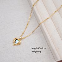 304 Stainless Steel Titanium Steel Copper Gold Plated Retro Classic Style Handmade Inlay Heart Shape Shell Zircon Pendant Necklace main image 3