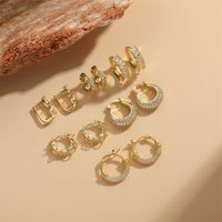 1 Pair Vintage Style U Shape Inlay Copper Zircon 14K Gold Plated Hoop Earrings main image 3