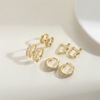 1 Pair Vintage Style U Shape Inlay Copper Zircon 14K Gold Plated Hoop Earrings main image 4