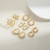 1 Pair Vintage Style U Shape Inlay Copper Zircon 14K Gold Plated Hoop Earrings main image 5