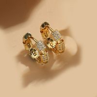 1 Pair Vintage Style U Shape Inlay Copper Zircon 14K Gold Plated Hoop Earrings sku image 2