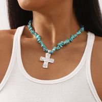 Vintage Style Vacation Classic Style Irregular Cross Alloy Turquoise Pendant Necklace In Bulk main image 2