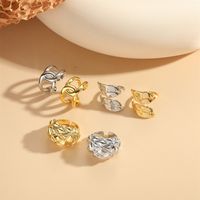 Wholesale Vintage Style Leaves Copper Criss Cross 14K Gold Plated Copper Open Rings main image 4