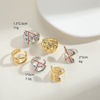 Wholesale Vintage Style Leaves Copper Criss Cross 14K Gold Plated Copper Open Rings main image 2