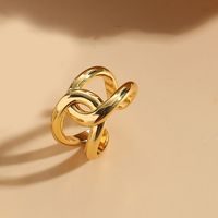 Großhandel Vintage-Stil Blätter Kupfer Kreuz Und Quer 14 Karat Vergoldet Kupfer Offener Ring sku image 1