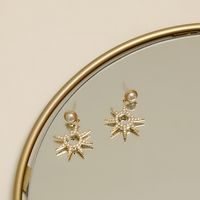 1 Pair Sweet Artistic Eight Awn Star Inlay Copper Pearl Zircon 18K Gold Plated Drop Earrings main image 5
