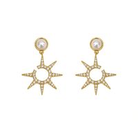 1 Pair Sweet Artistic Eight Awn Star Inlay Copper Pearl Zircon 18K Gold Plated Drop Earrings main image 6