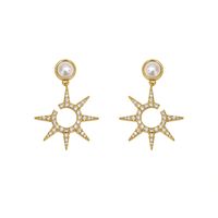 1 Par Dulce Artístico Ocho Estrellas Awn Embutido Cobre Perla Circón Chapados en oro de 18k Pendientes De Gota main image 6