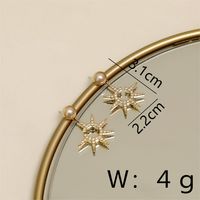 1 Pair Sweet Artistic Eight Awn Star Inlay Copper Pearl Zircon 18K Gold Plated Drop Earrings sku image 1