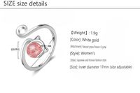 Wholesale Cute Cat Copper Inlay White Gold Plated Strawberry Quartz Open Rings main image 2